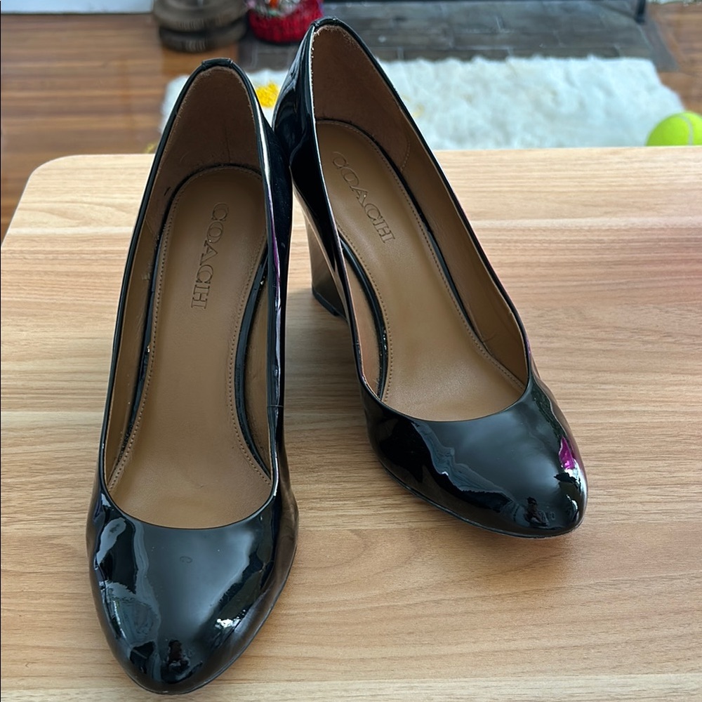 Coach Black Patent Leather Wedges